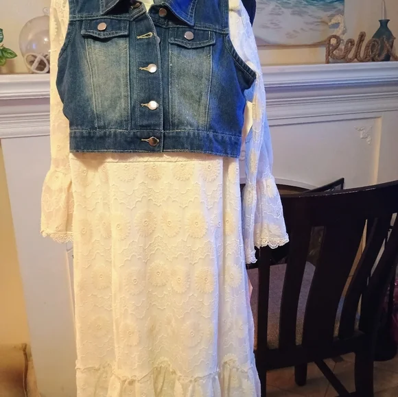 Rare Editions Gold Embellished Sundress Sleeveless Casual Jean Lace New - Picture 4 of 8